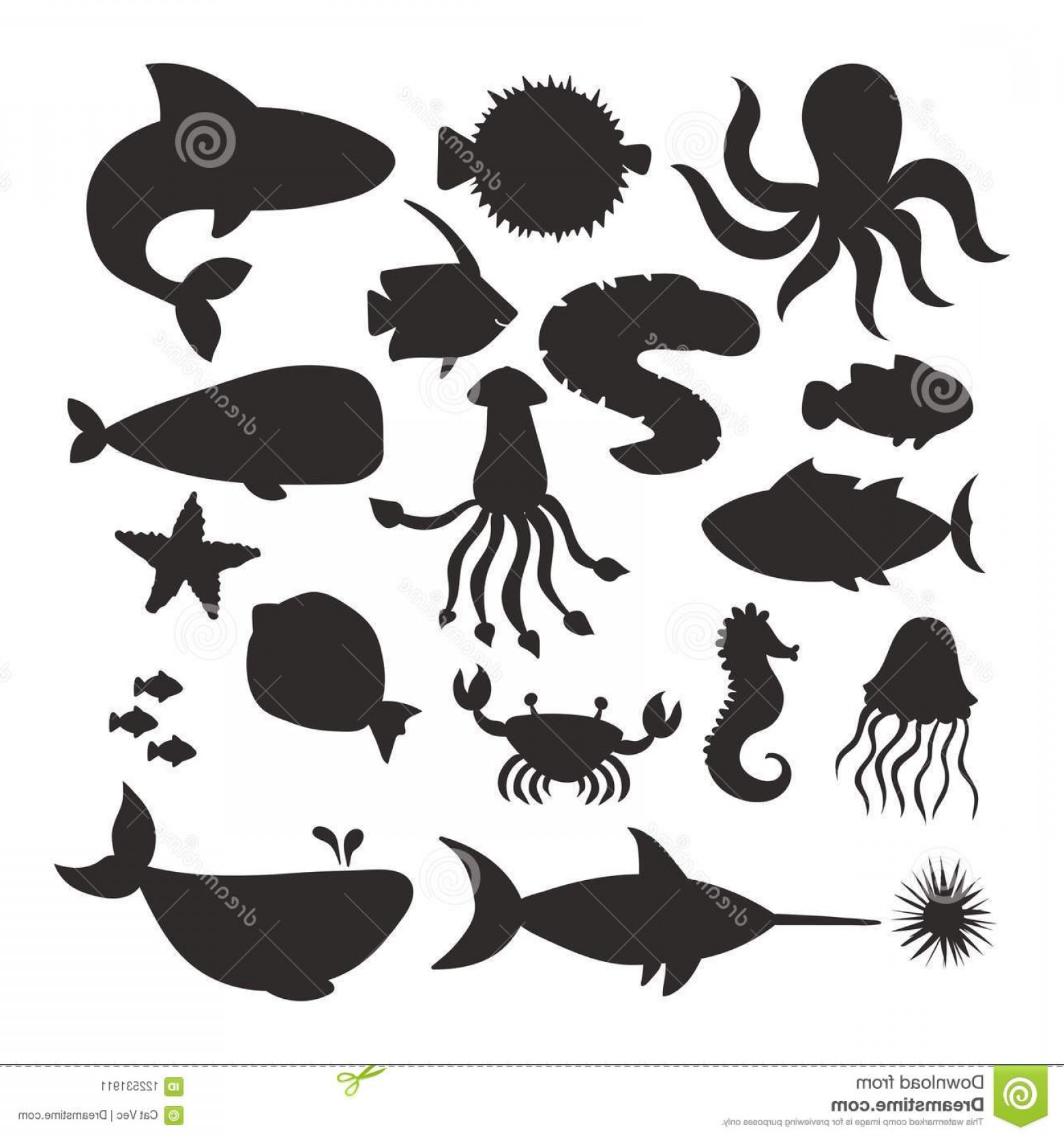 Sea Animals Vector Silhouette Creatures Characters Cartoon Ocean 1560x1668 Sea Animals Vector Silhouette Creatures Characters Cartoon Ocean