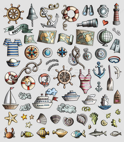 Vector Set Of Marine, Nautical Cartoon Doodle Objects Vector 524x600 Vector Set Of Marine, Nautical Cartoon Doodle Objects Vector