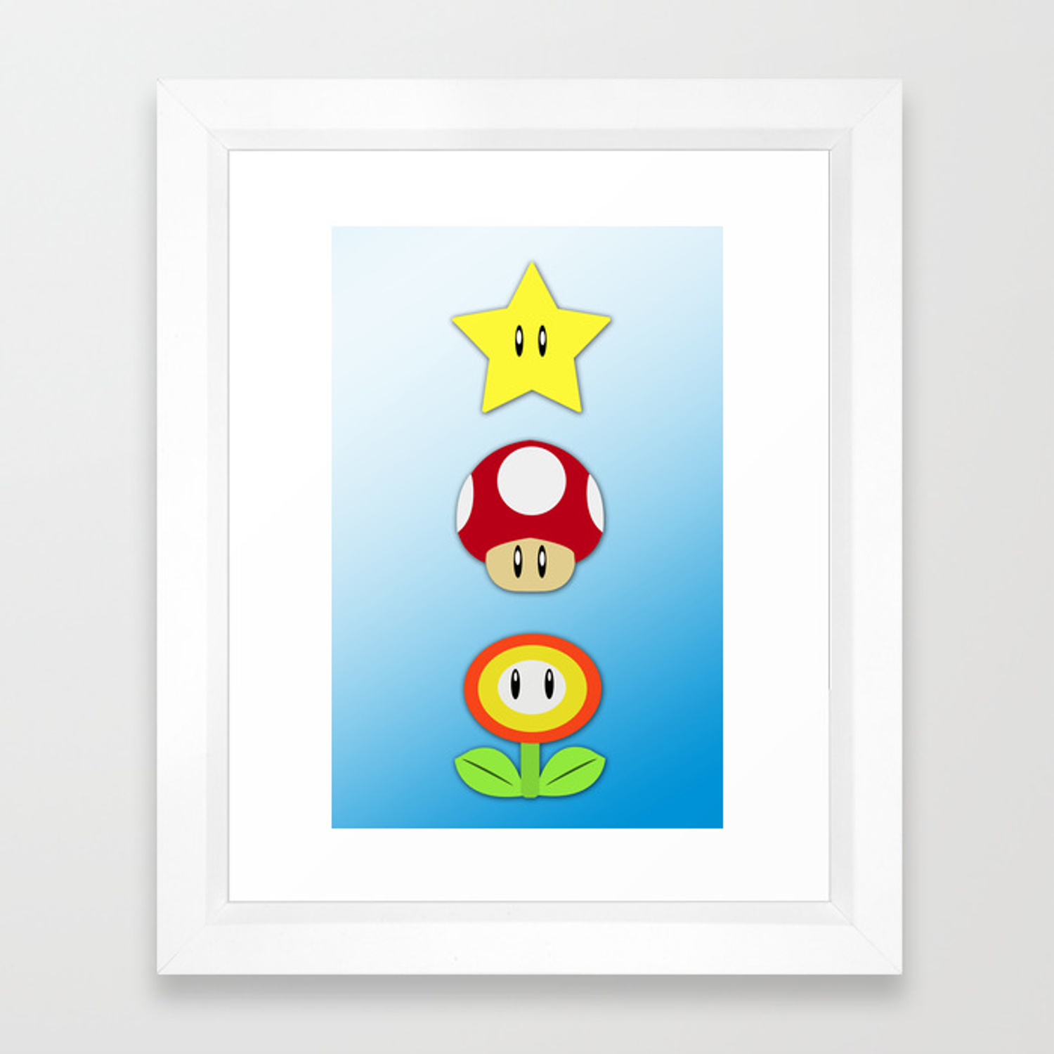 1500x1500 Super Mario Bros Star, Mushroom And Flower Framed Art Print
