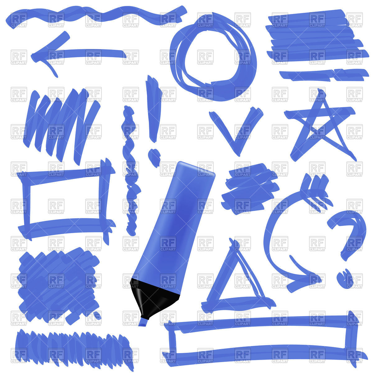 1200x1200 Blue Marker With Set Of Graphic Arrows, Circles, Correction Lines