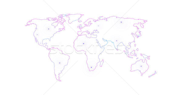 Vector Linear World Map With Location Radial Marker, Editable 600x316 Vector Linear World Map With Location Radial Marker, Editable