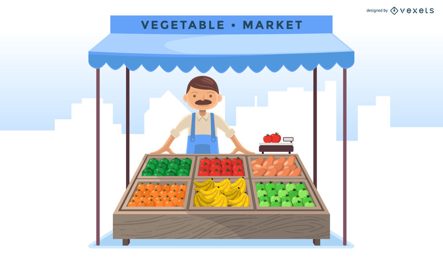 900x529 Vegetable Market Flat Illustration