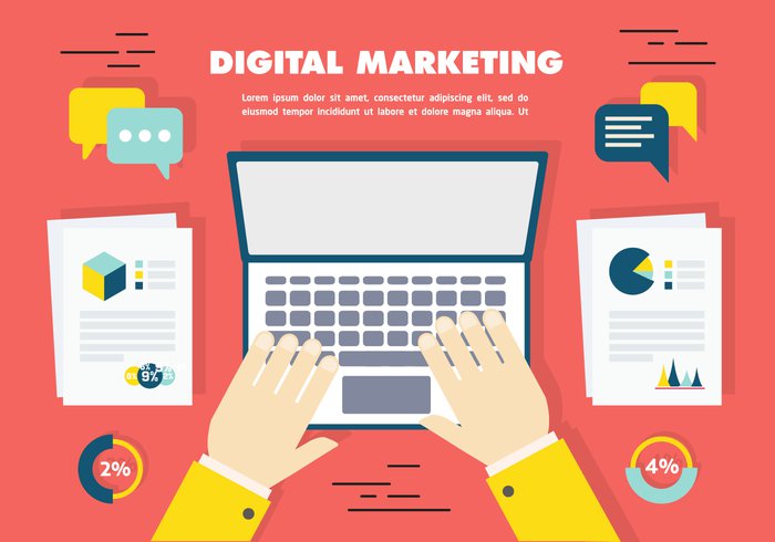 700x490 Free Flat Digital Marketing Icon Collection Vector Background