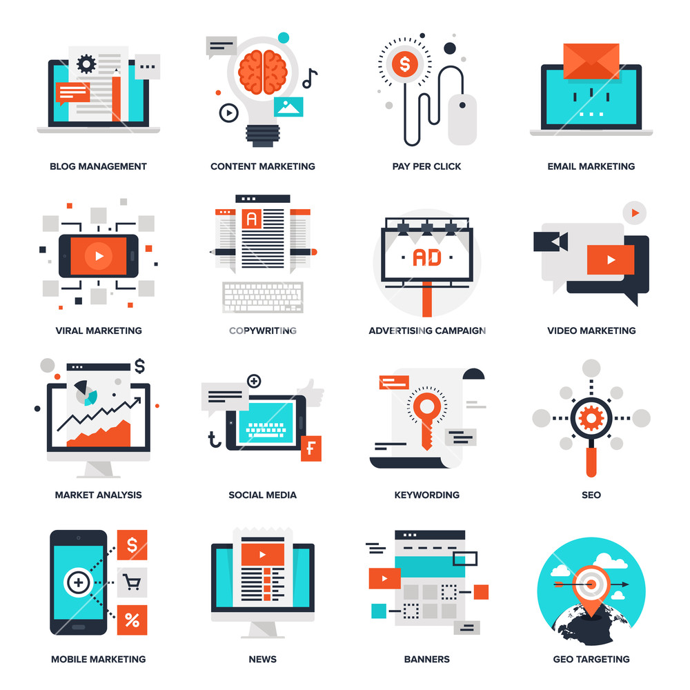 1000x1000 Abstract Vector Collection Of Flat Digital Marketing Icons