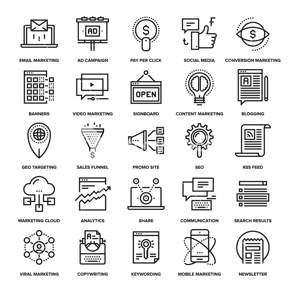 1000x1000 Abstract Vector Collection Of Line Digital Marketing Icons