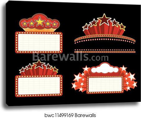 453x379 Retro Illuminated Movie Marquee Blank Sign, Canvas Print