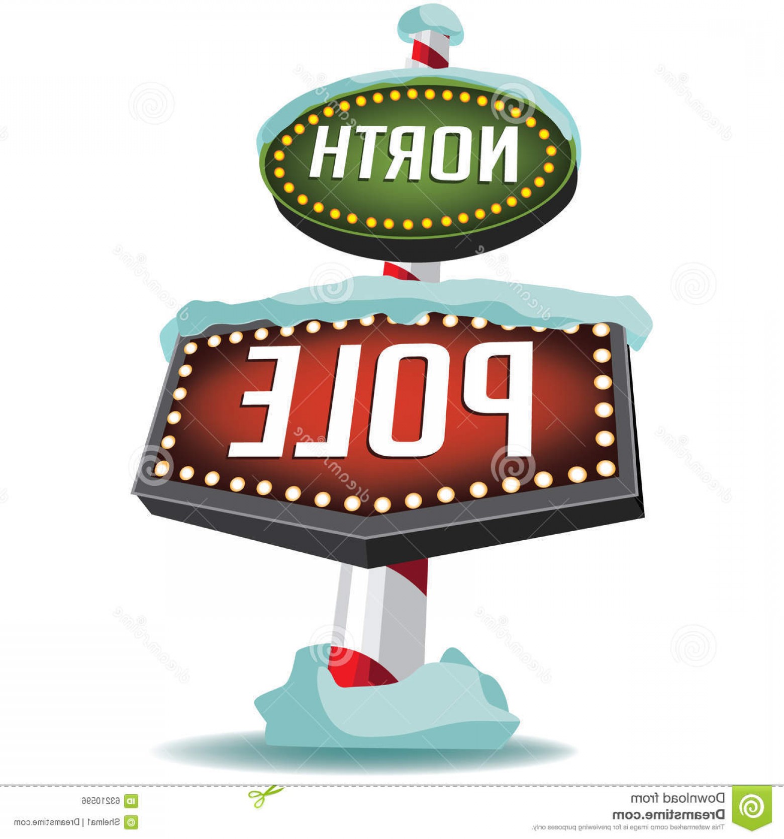 1560x1668 Stock Illustration North Pole Retro Marquee Sign Vector
