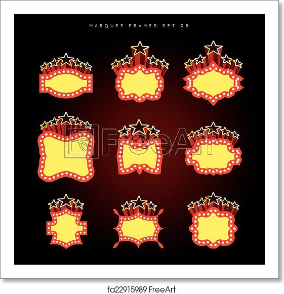 561x581 Free Art Print Of Retro Illuminated Movie Marquee Vector Set