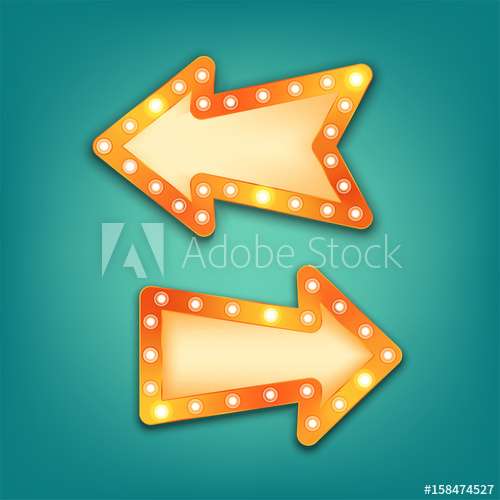 500x500 Neon Marquee, Vector Retro Arrow Sign With Light Bulbs Realistic