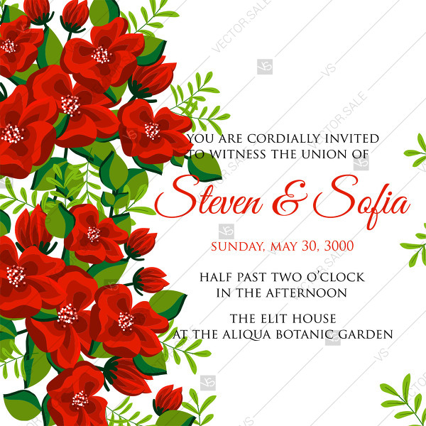 600x600 Invitation Or Wedding Card Red Pink Magnolia Floral Marriage
