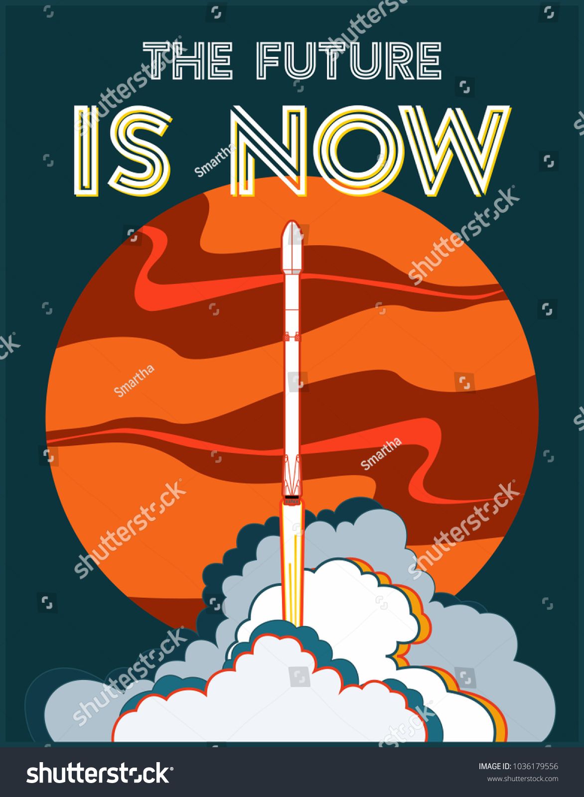 1172x1600 Future Is Now Art, Rocket Launching And Mars Vector Retro Style