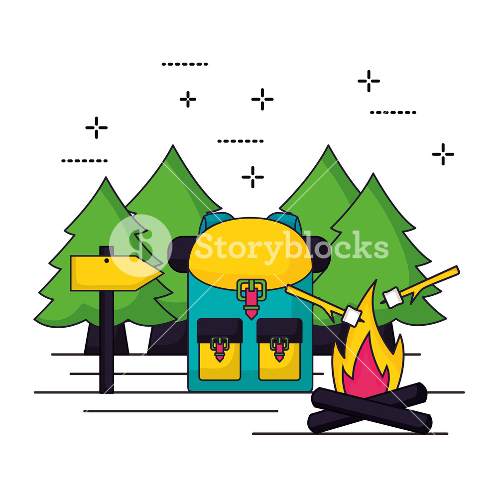 1000x1000 Camping Trees Bag Wood Fire Marshmallow Vector Illustration