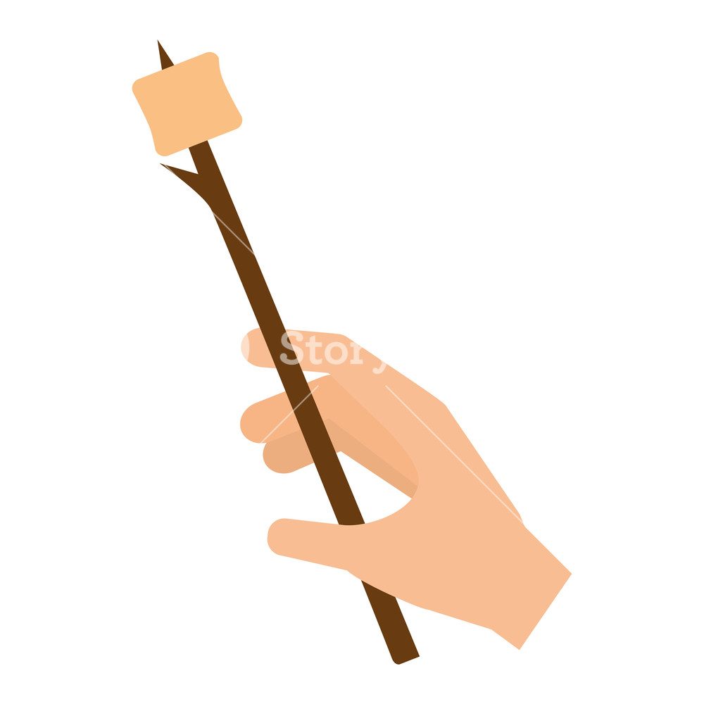 1000x1000 Hand Holding Marshmallow With Stick Camping Vector Illustration