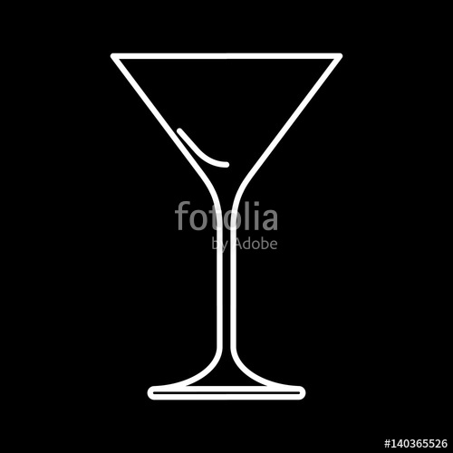500x500 Icon Of Martini Glass White Contour On Black Background Of Vector