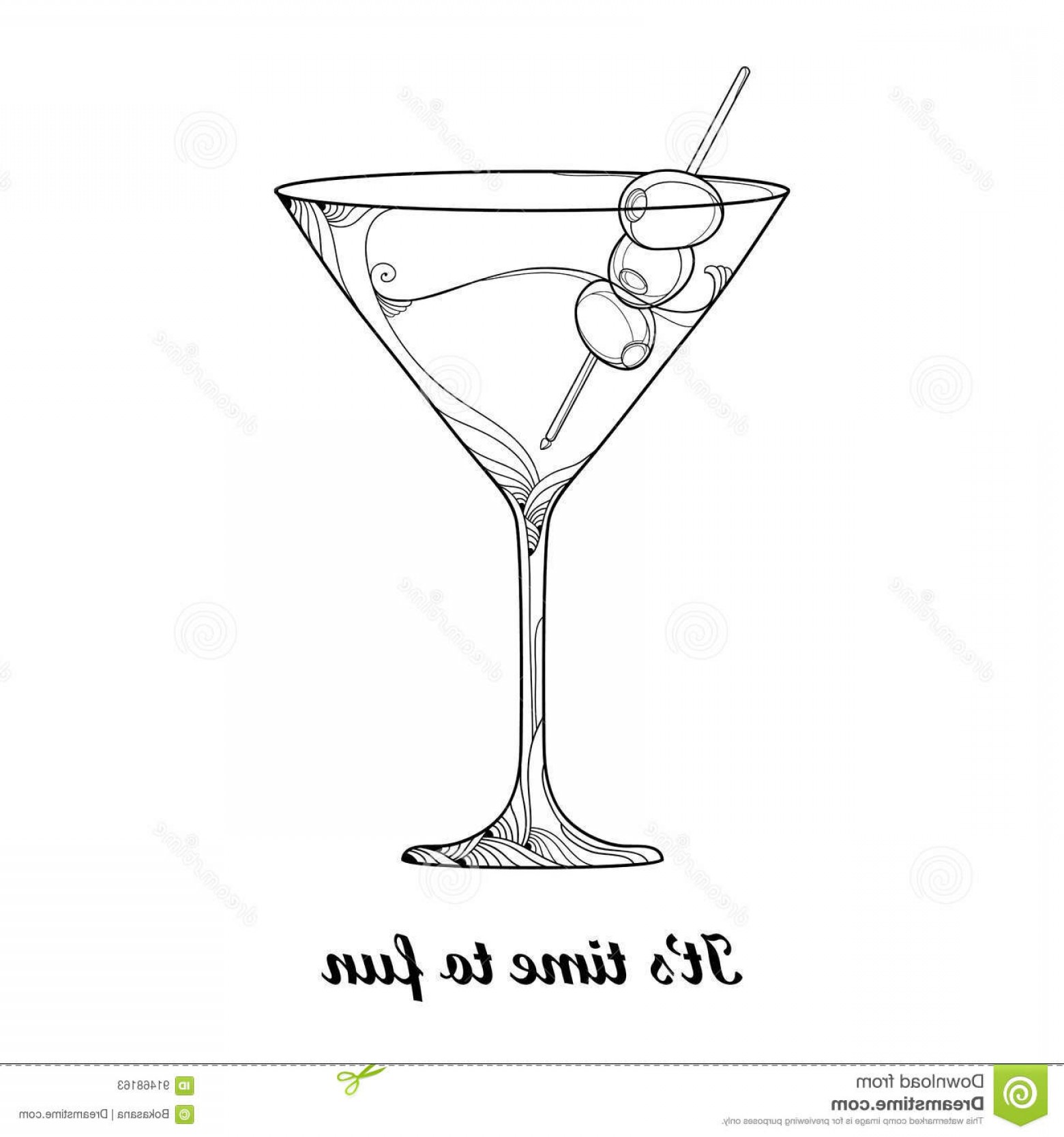 1560x1668 Stock Illustration Vector Cocktail Transparent Martini Glass Olive