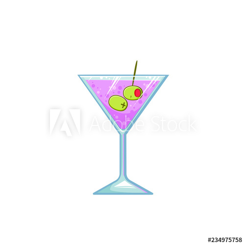 500x500 Flat Cartoon Glass With Olives And Martini, Vector Illustration