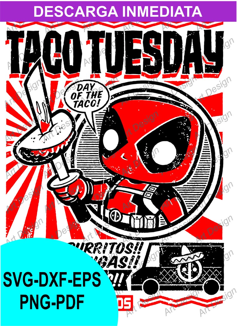 794x1095 Funky Chibi Kawaii Marvel Comic Deadpool Mexican Taco Clip Art Etsy