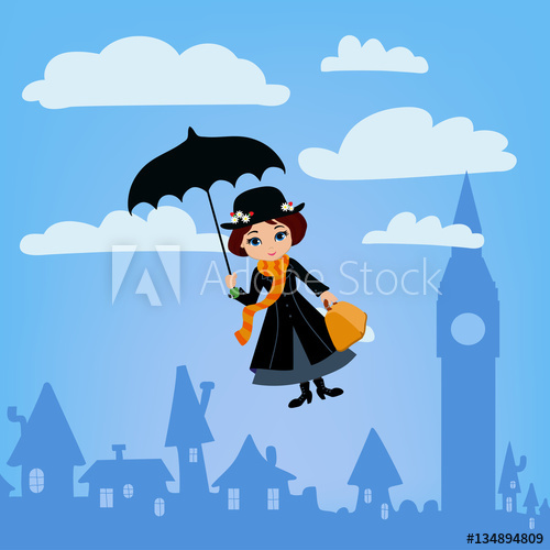 Mary Poppins Flies Over London Vector Illustration 500x500 Mary Poppins Flies Over London Vector Illustration