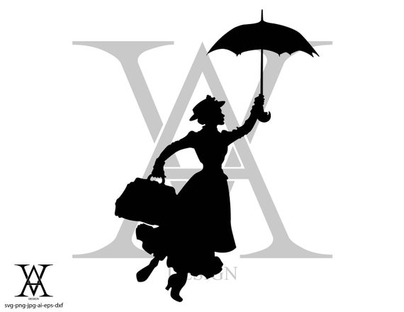 Mary Poppins Silhouette Vector Instant Download Etsy 570x440 Mary Poppins Silhouette Vector Instant Download Etsy