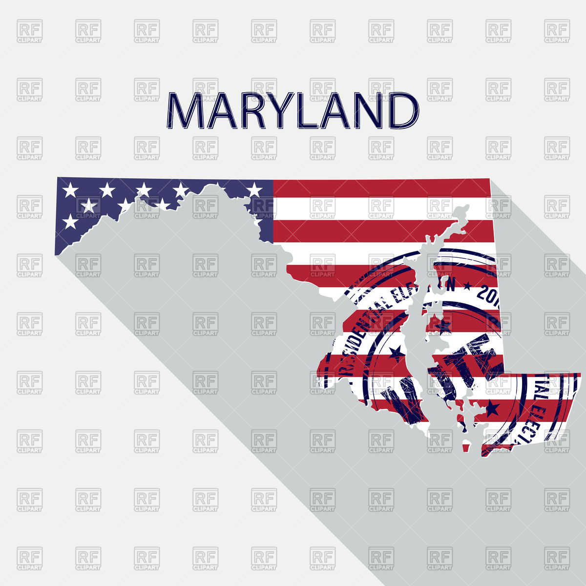 1200x1200 State Of Maryland Map With Flag And Presidential Day Vote Stamp