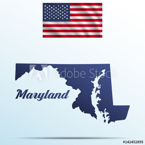 500x500 Maryland State With Shadow With Usa Waving Flag
