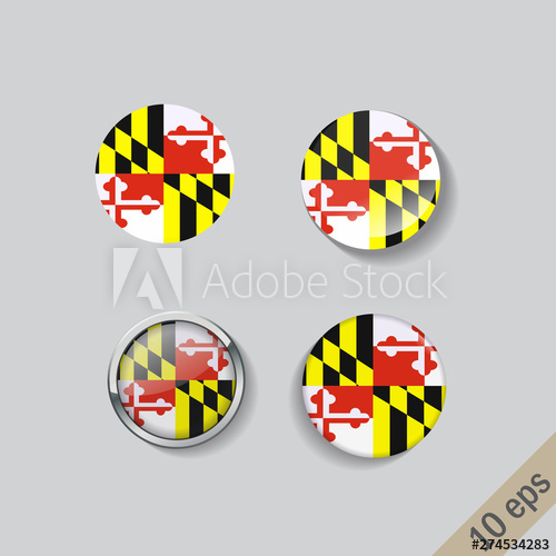 500x500 Set Of Round Buttons With The Image Of Maryland State Flag On Gray