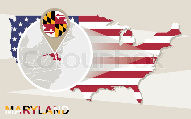799x499 Usa Map With Magnified Maryland State Stock Vector Colourbox
