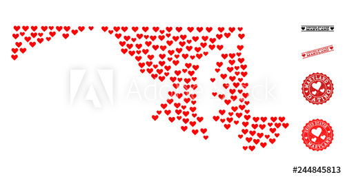 500x257 Collage Map Of Maryland State Created With Red Love Hearts