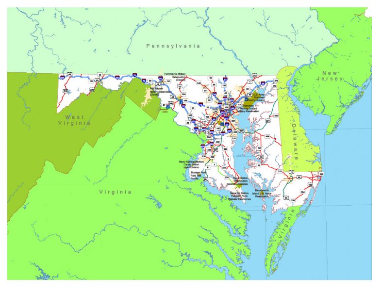 785x600 Free Vector Map State Maryland Us Adobe Illustrator And Pdf Download