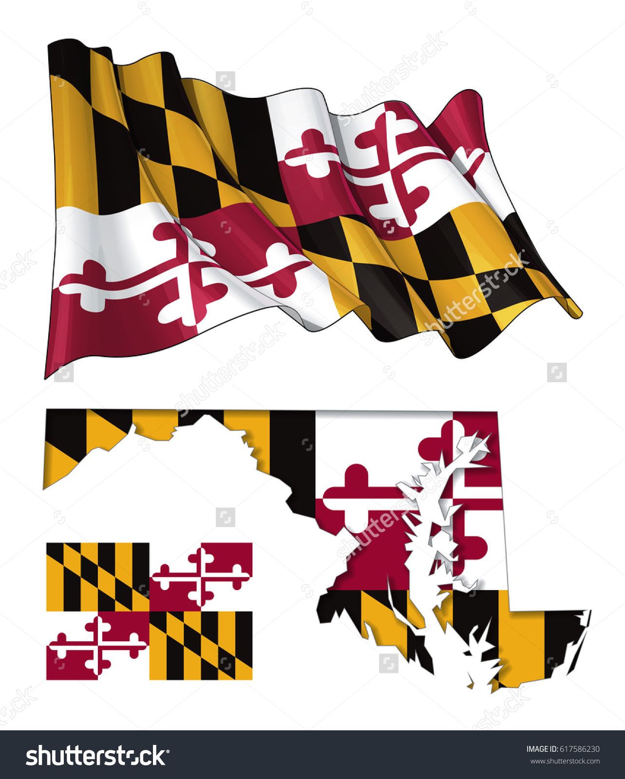 1283x1600 Vector Illustrations Of Maryland's Flag, Waving And Flat, And Map