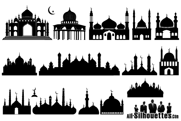 Islamic Mosque Silhouette Vector Illustration 600x400 Islamic Mosque Silhouette Vector Illustration