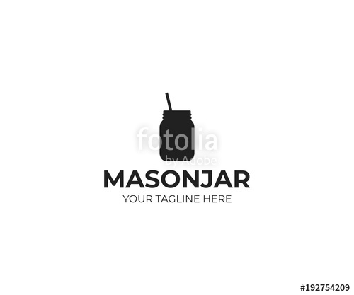 500x417 Mason Jar With Straw Logo Template Canning Jar Vector Design
