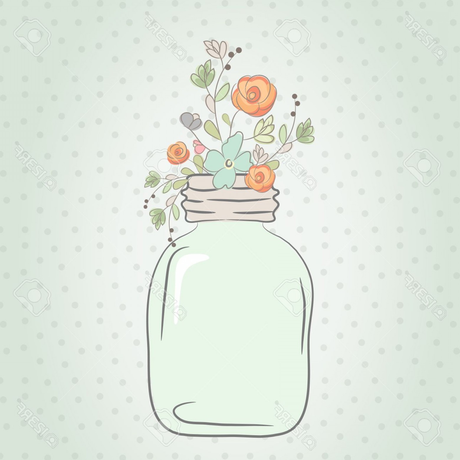 1560x1560 Photostock Vector Cute Bouquet Of Wedding Flowers In A Glass Jar