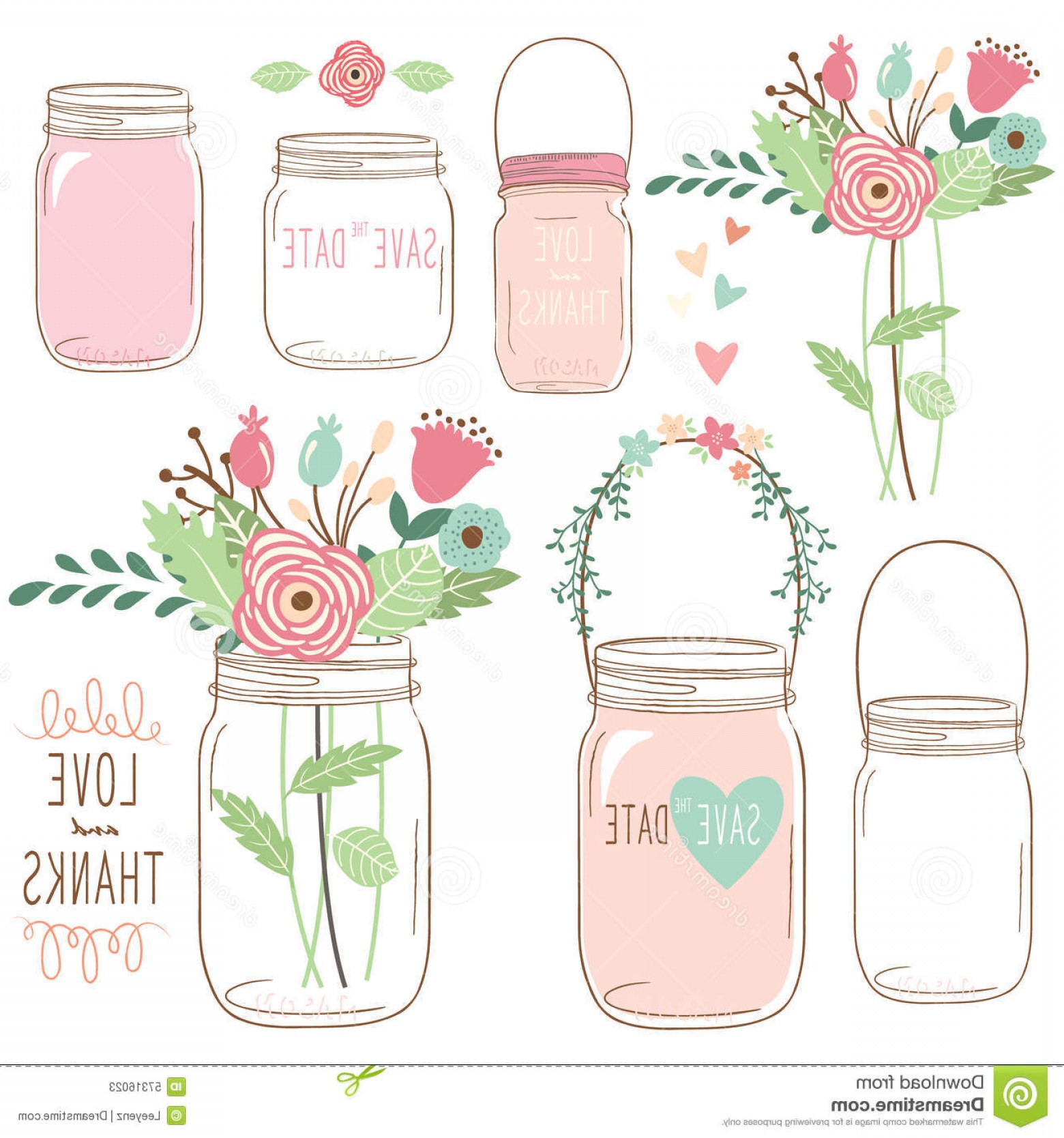 1560x1668 Stock Illustration Hand Draw Wedding Flower Mason Jar Vector
