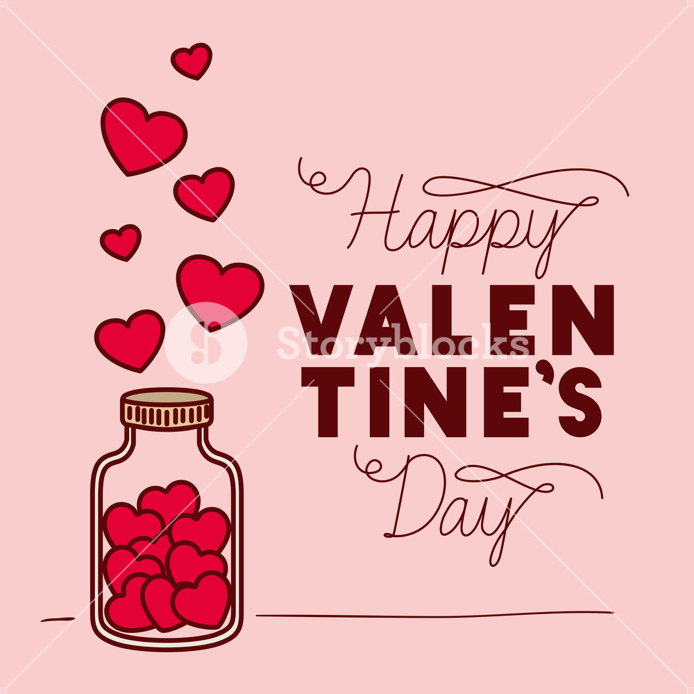 1000x1000 Happy Valentines Day Card With Mason Jar Vector Illustration