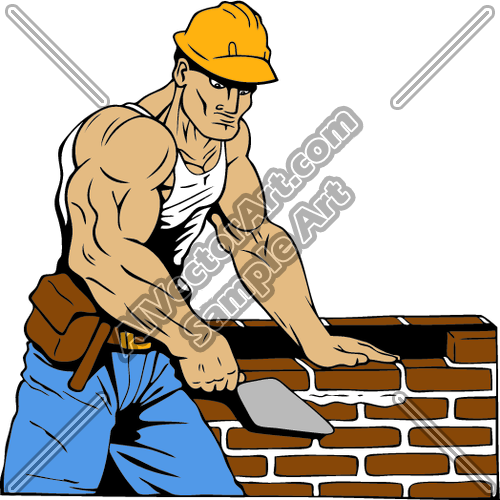 500x500 Mason Construction Worker Laying Brick Clipart And Vectorart