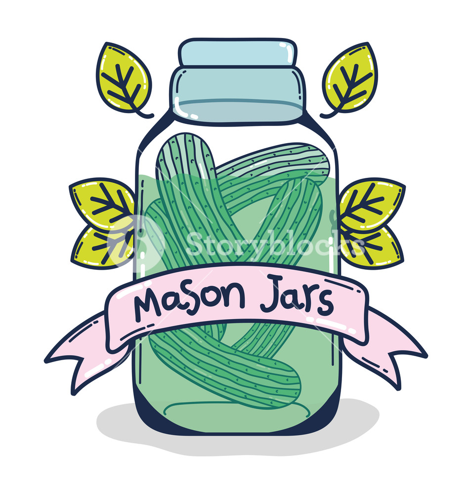 955x1000 Mason Jar With Pickles Conserve Cartoon Vector Illustration