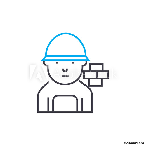 500x500 Brick Mason Vector Thin Line Stroke Icon Brick Mason Outline