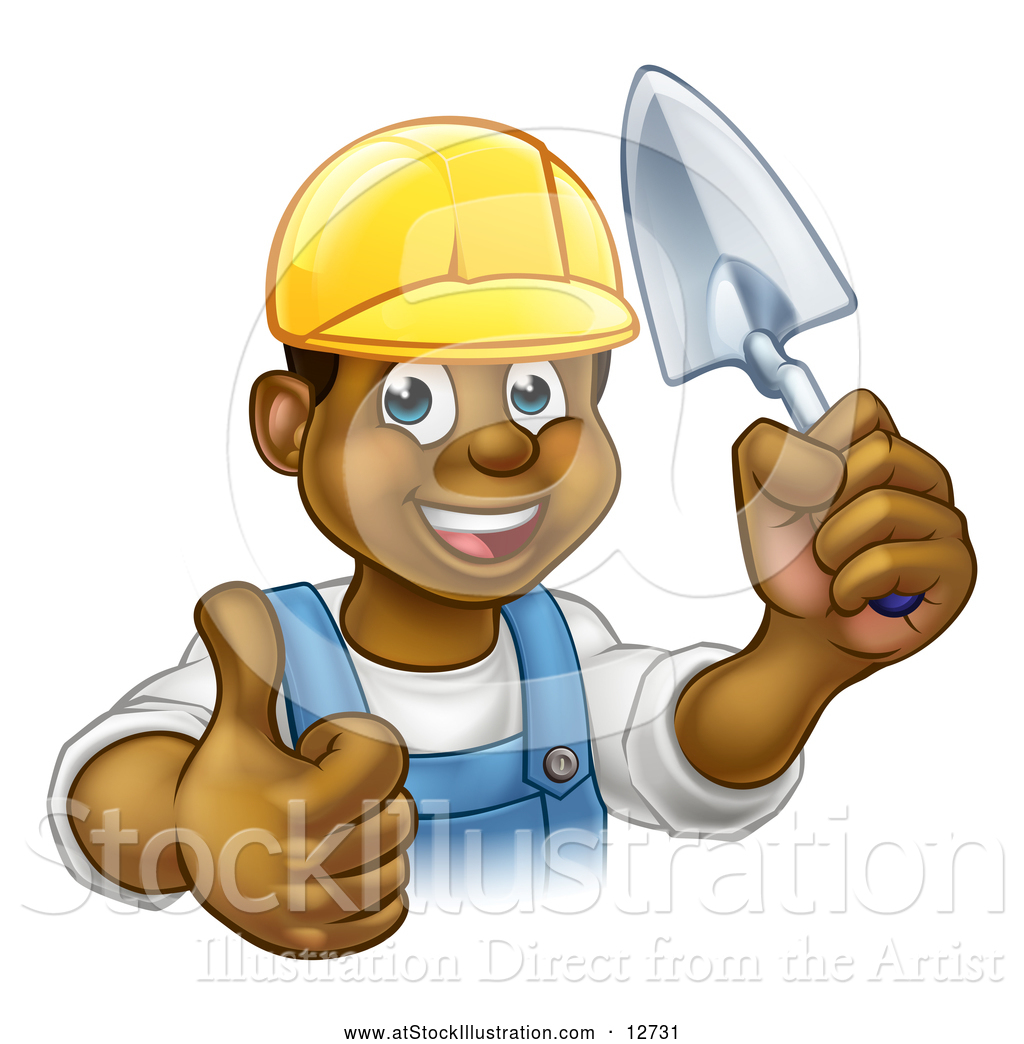 1024x1044 Vector Illustration Of A Black Male Mason Worker Holding A Trowel