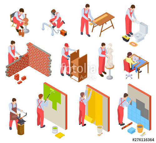 500x458 Craftsman Isometric Plumber Blacksmith Mason Welder Seamstress