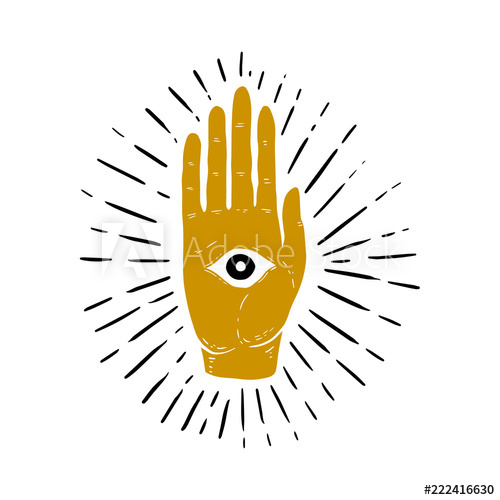 Hand Drawn Illustration Of Sunburst, Hand, And All Seeing Eye 500x500 Hand Drawn Illustration Of Sunburst, Hand, And All Seeing Eye