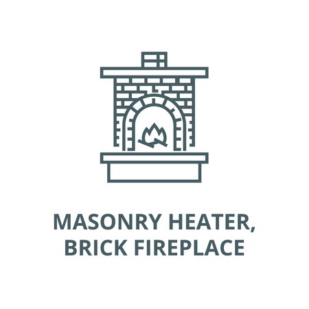 450x450 Masonry Heater,fireplace With Brick Vector Line Icon, Outline
