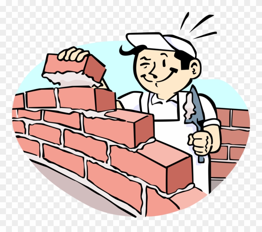 880x780 Vector Illustration Of Mason Bricklayer Builds Masonry