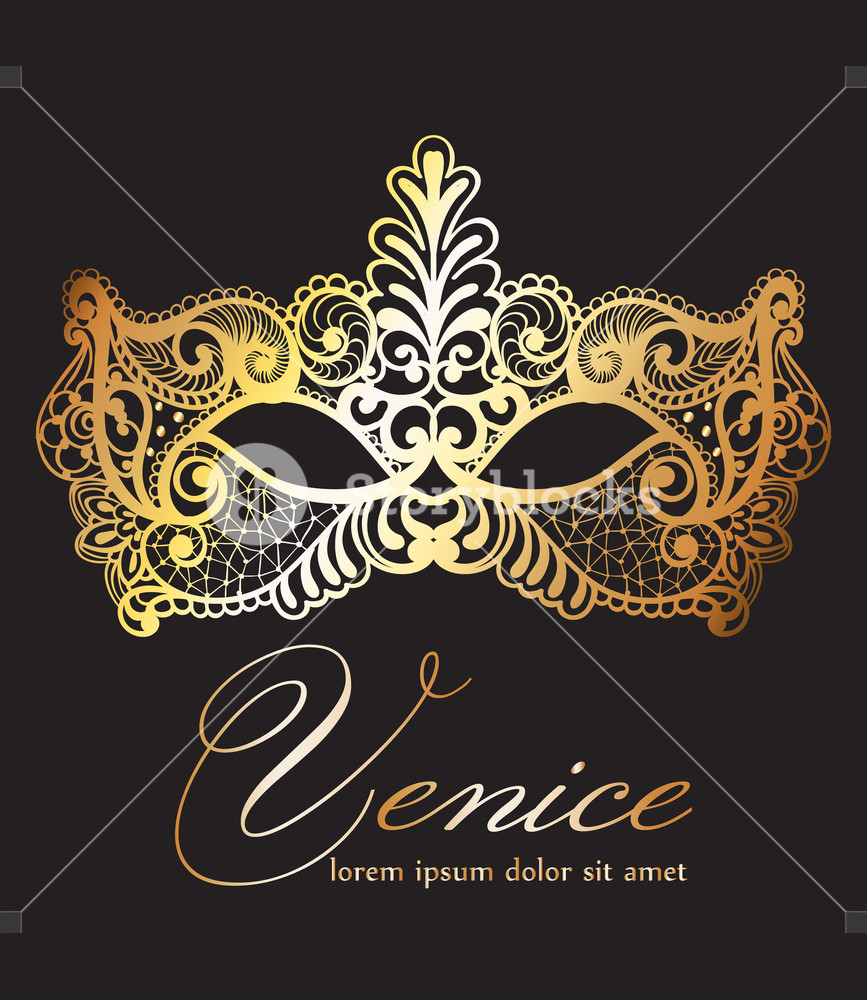 867x1000 Golden Lace Mask Carnival Vector Venice Carnival Card Masquerade