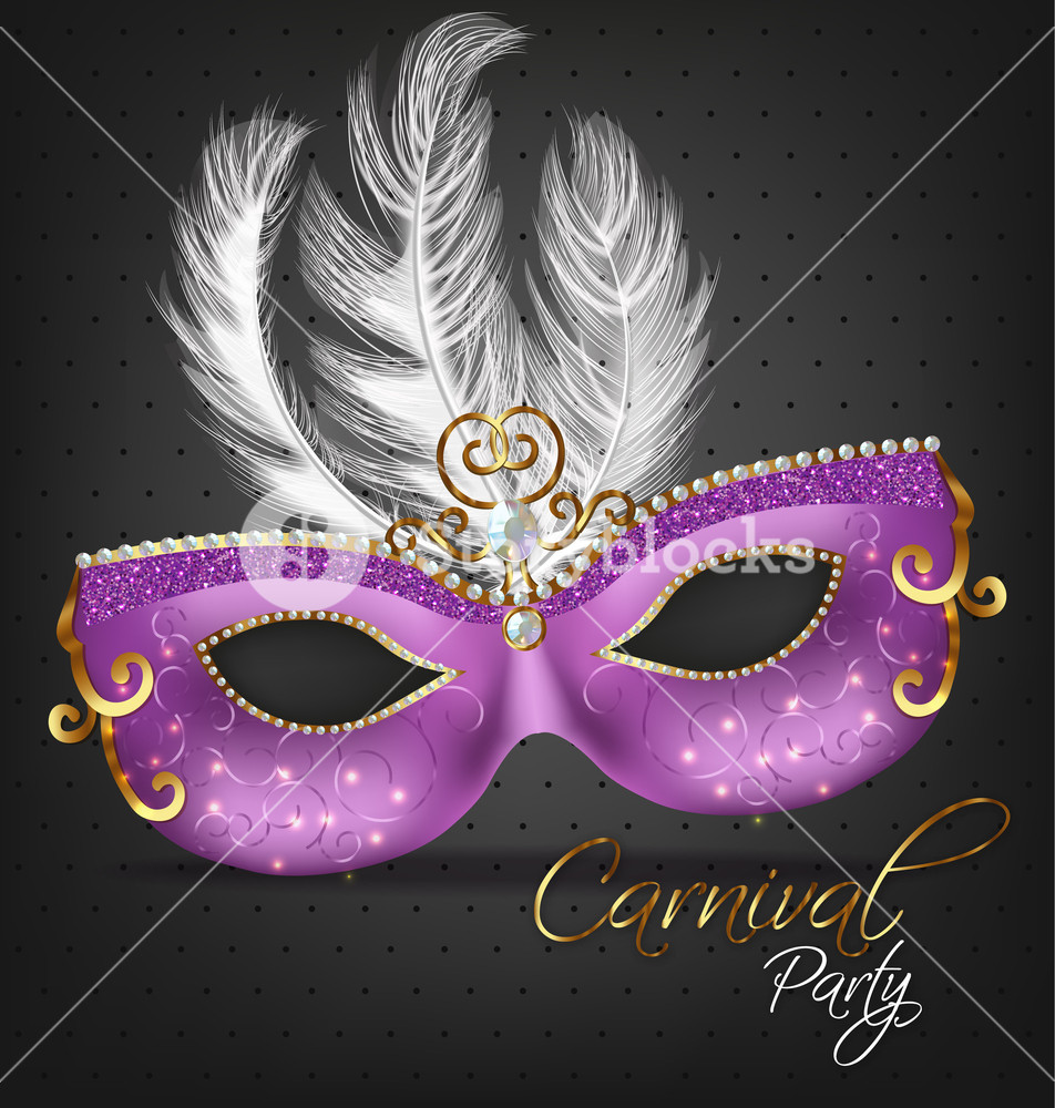 952x1000 Purple Ornamented Mask With Feathers Vector Realistic Stylish