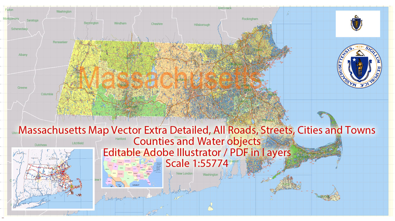1339x752 Massachusetts Vector Map Exact Extra Detailed Layered Adobe