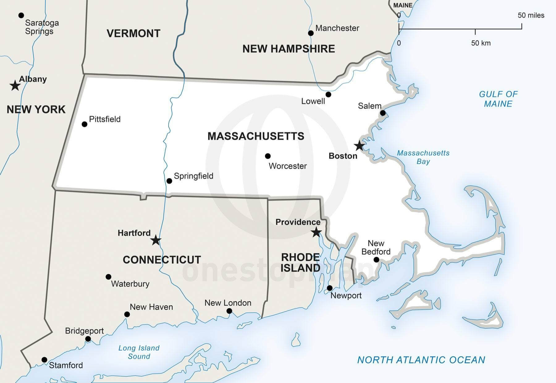 1800x1241 Vector Map Of Massachusetts Political One Stop Map