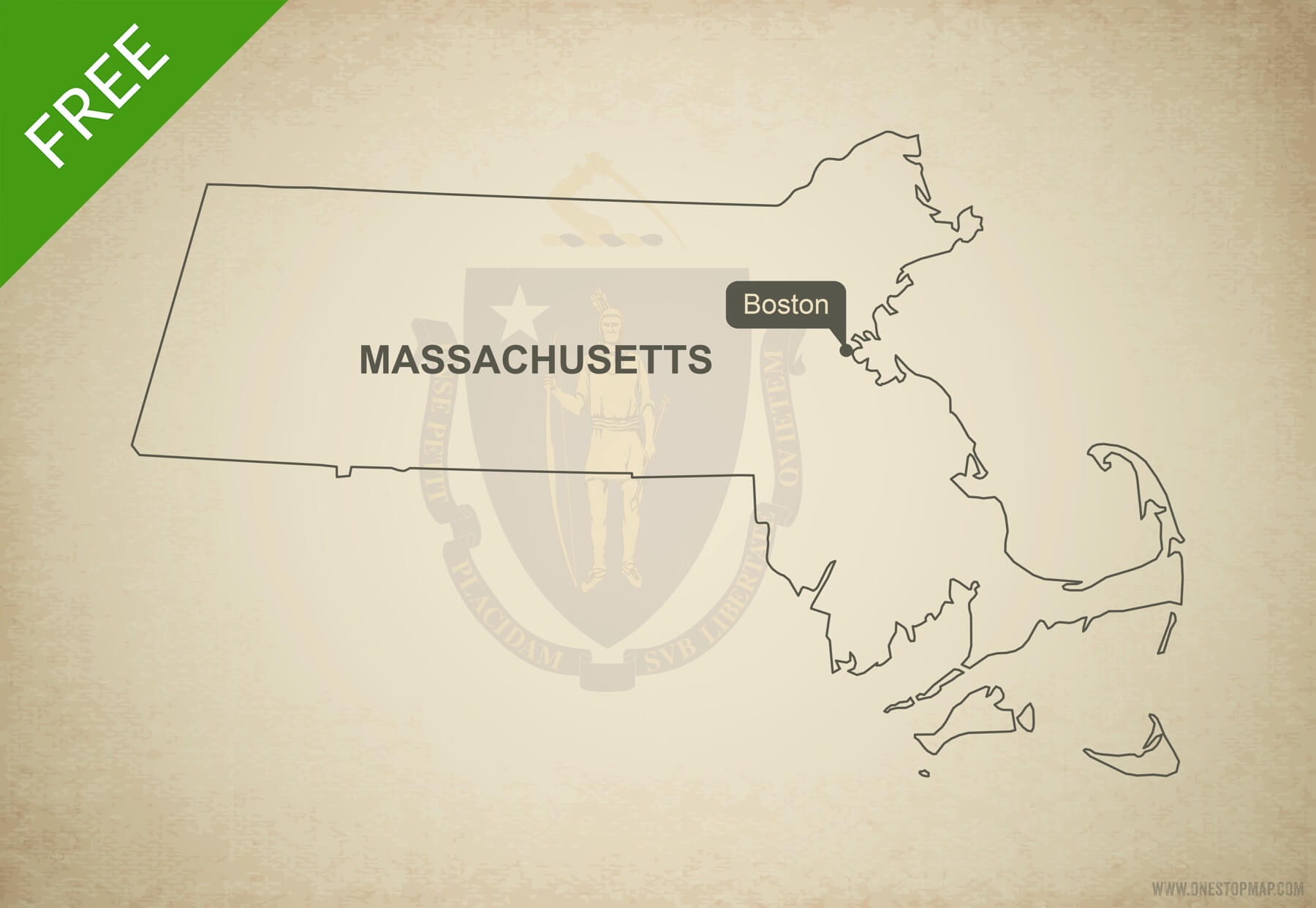 1800x1242 Free Vector Map Of Massachusetts Outline One Stop Map