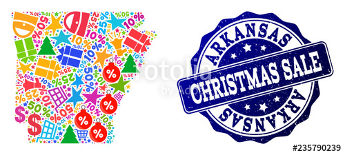 500x225 Christmas Sale Collage Of Mosaic Map Of Arkansas State And Rubber