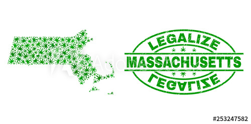 500x248 Vector Marijuana Massachusetts State Map Collage And Grunge